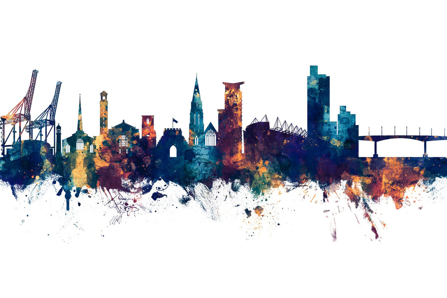Southampton England Skyline Blue & Bronze Mural Wallpaper