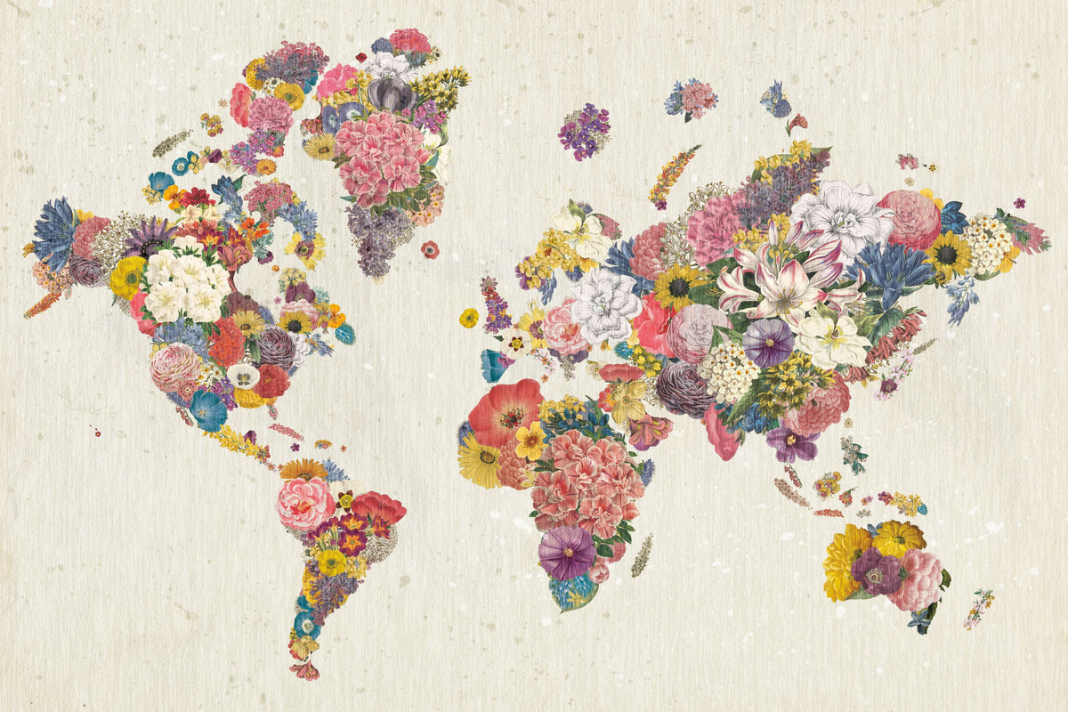 Botanical Floral Map Light Mural Wallpaper - pure wallpaper artwork