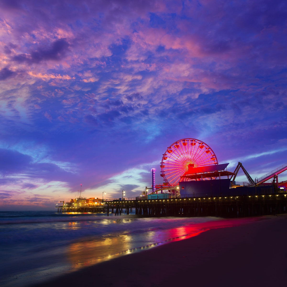 Santa Monica Pier Sunset Cloudy Mural Wallpaper - pure wallpaper artwork