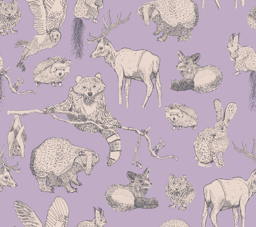 Forest Life Lilac Mural Wallpaper