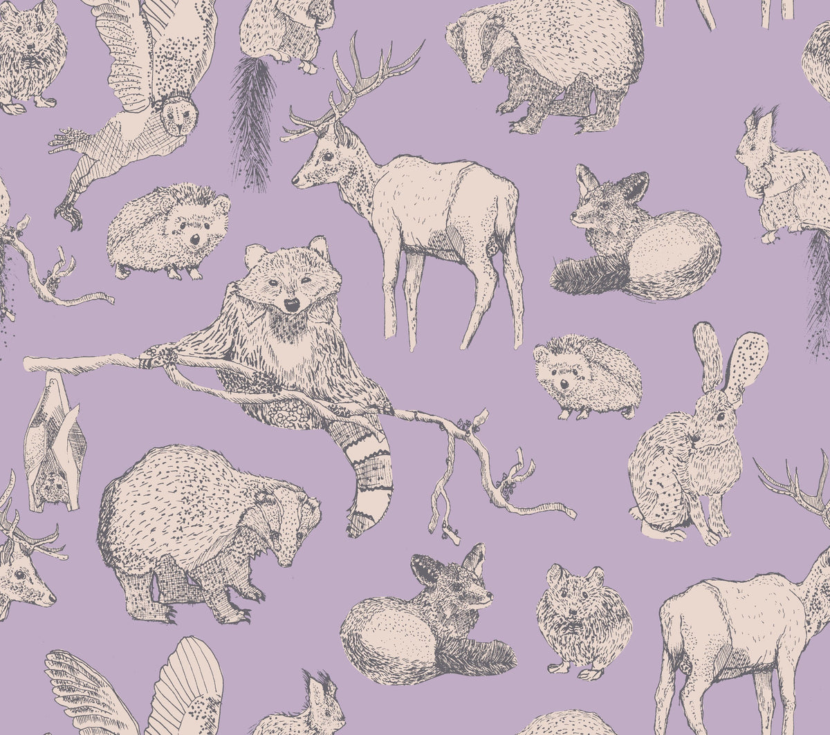 Forest Life Lilac Mural Wallpaper - pure wallpaper artwork