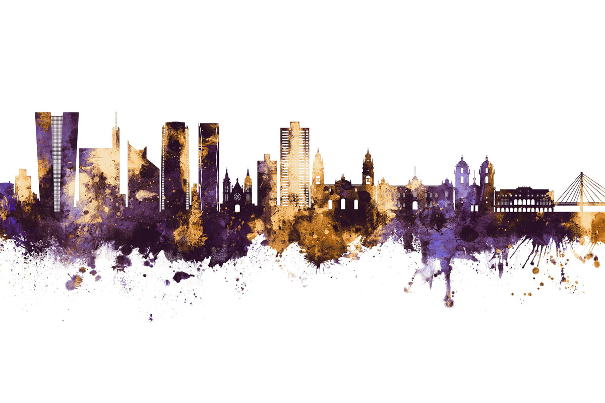 Lima Peru Skyline Purple & Gold Mural Wallpaper - pure wallpaper artwork