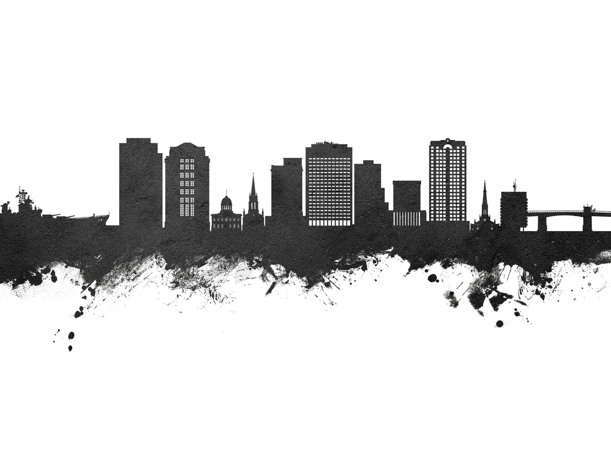 Norfolk Virginia Skyline Black & White Mural Wallpaper - pure wallpaper artwork