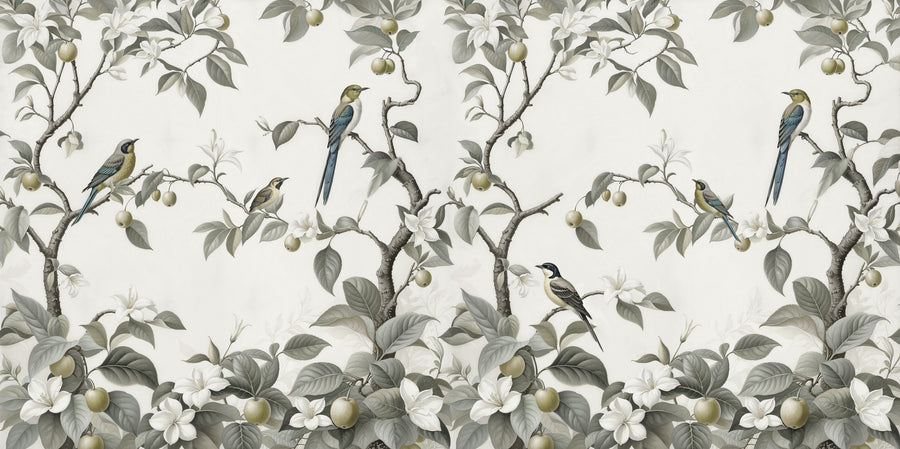 Bird Harmony, Muted Mural Wallpaper