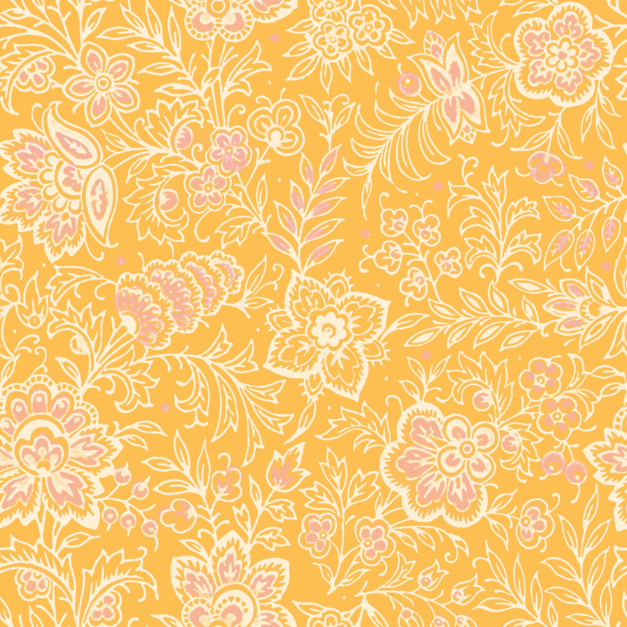 Kala Flowers White on Yellow Mural Wallpaper