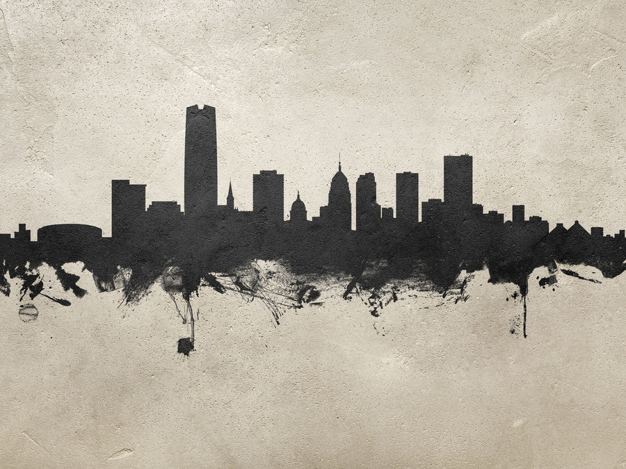 Oklahoma City Skyline Concrete Mural Wallpaper