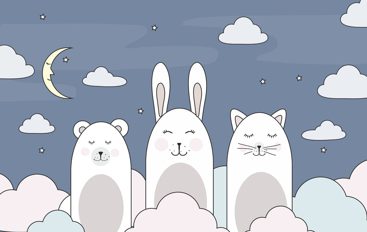 Sleeping Bunny Blue Mural Wallpaper - pure wallpaper artwork