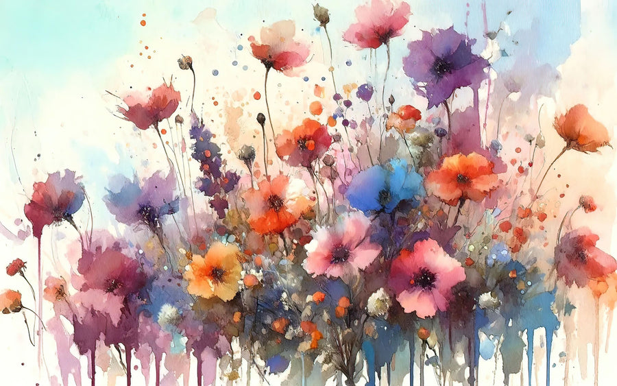 Vibrant Meadow of Wildflowers in Bloom Mural Wallpaper