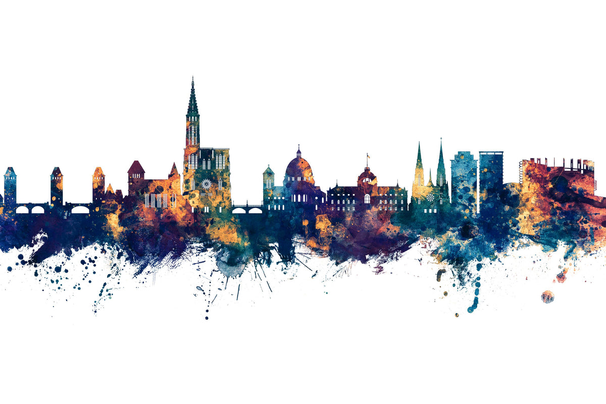 Strasbourg France Skyline Blue & Bronze Mural Wallpaper - pure wallpaper artwork