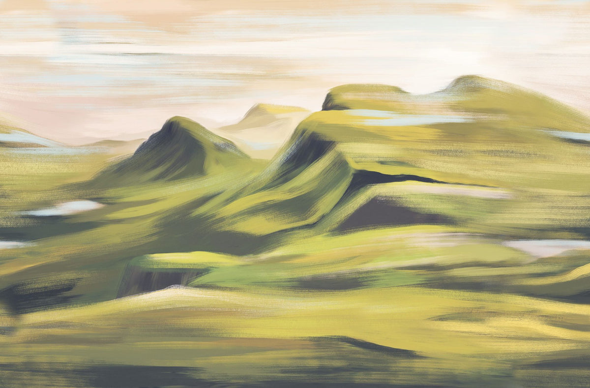 Oil Mountain, Greens Mural Wallpaper - pure wallpaper artwork