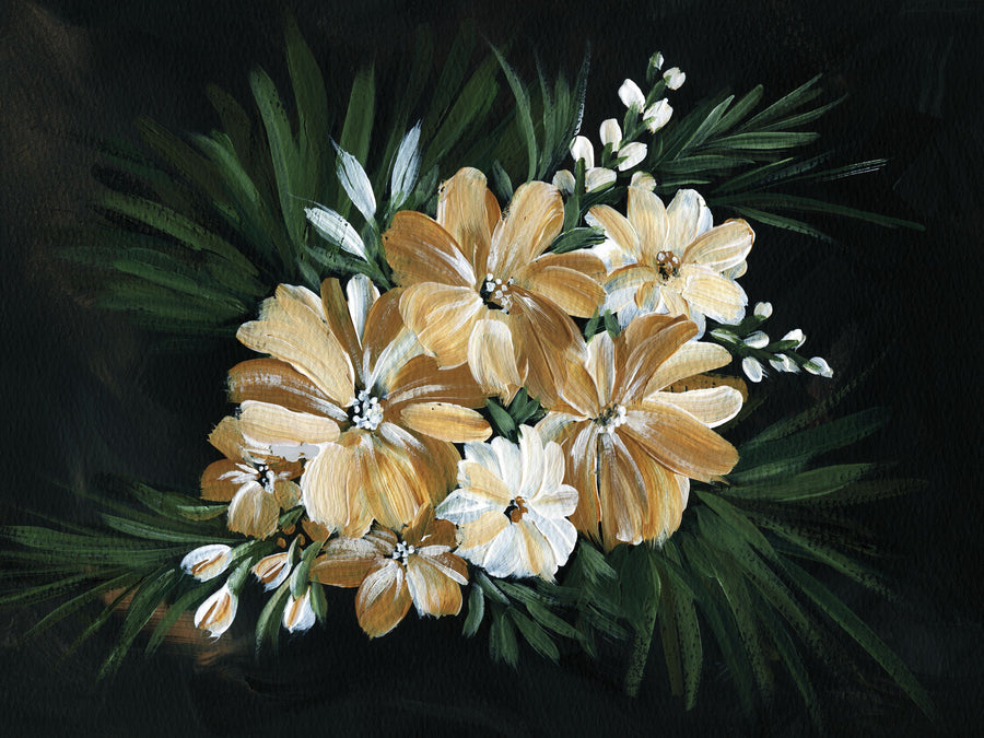Moody Golden Florals Mural Wallpaper