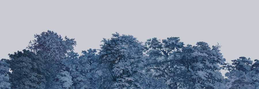 Forest Wallpaper Mural – Woodland Wall Mural – Over the Treetops, Blue Ink printable artwork