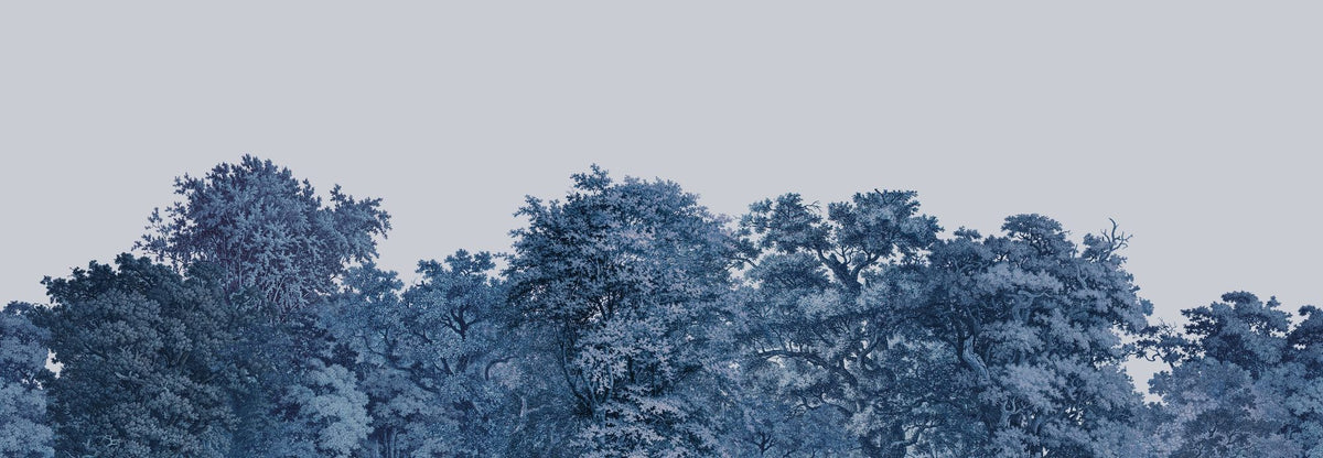 Over the Treetops, Blue Ink Mural Wallpaper - pure wallpaper artwork