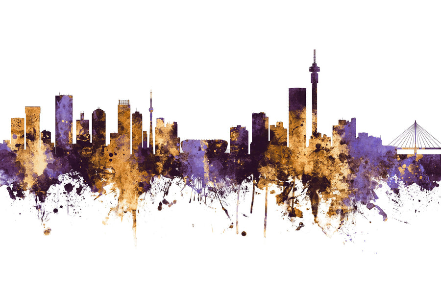 Johannesburg South Africa Skyline Purple & Gold Mural Wallpaper