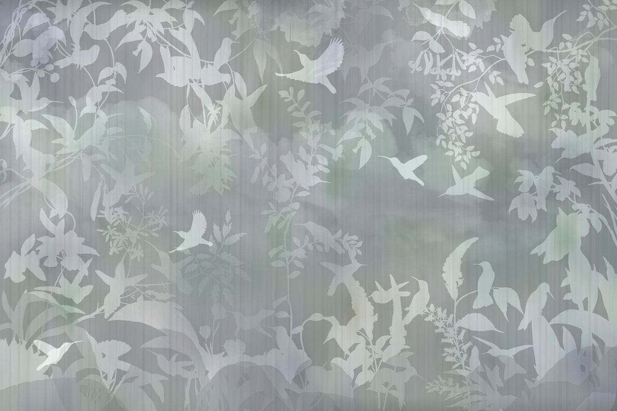 Birds in the Fog Blue Mural Wallpaper - pure wallpaper artwork