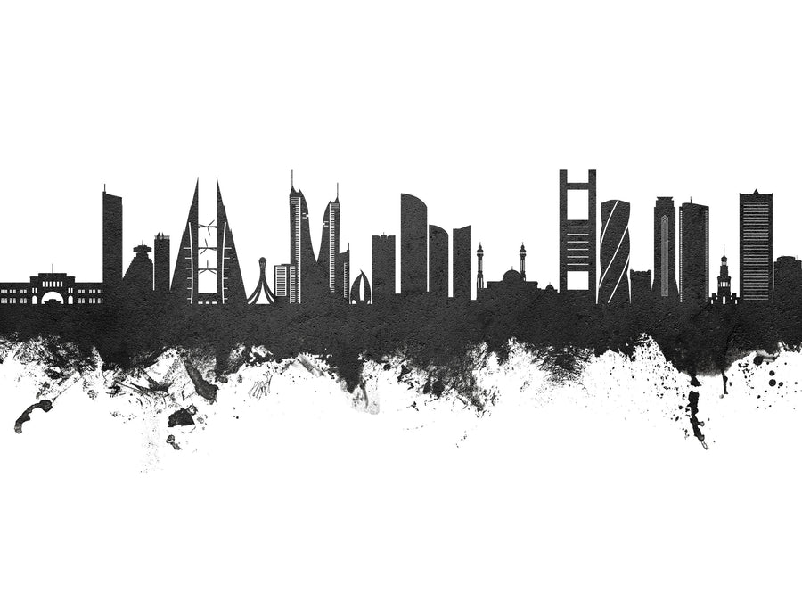 Manama Skyline Black & White Mural Wallpaper
