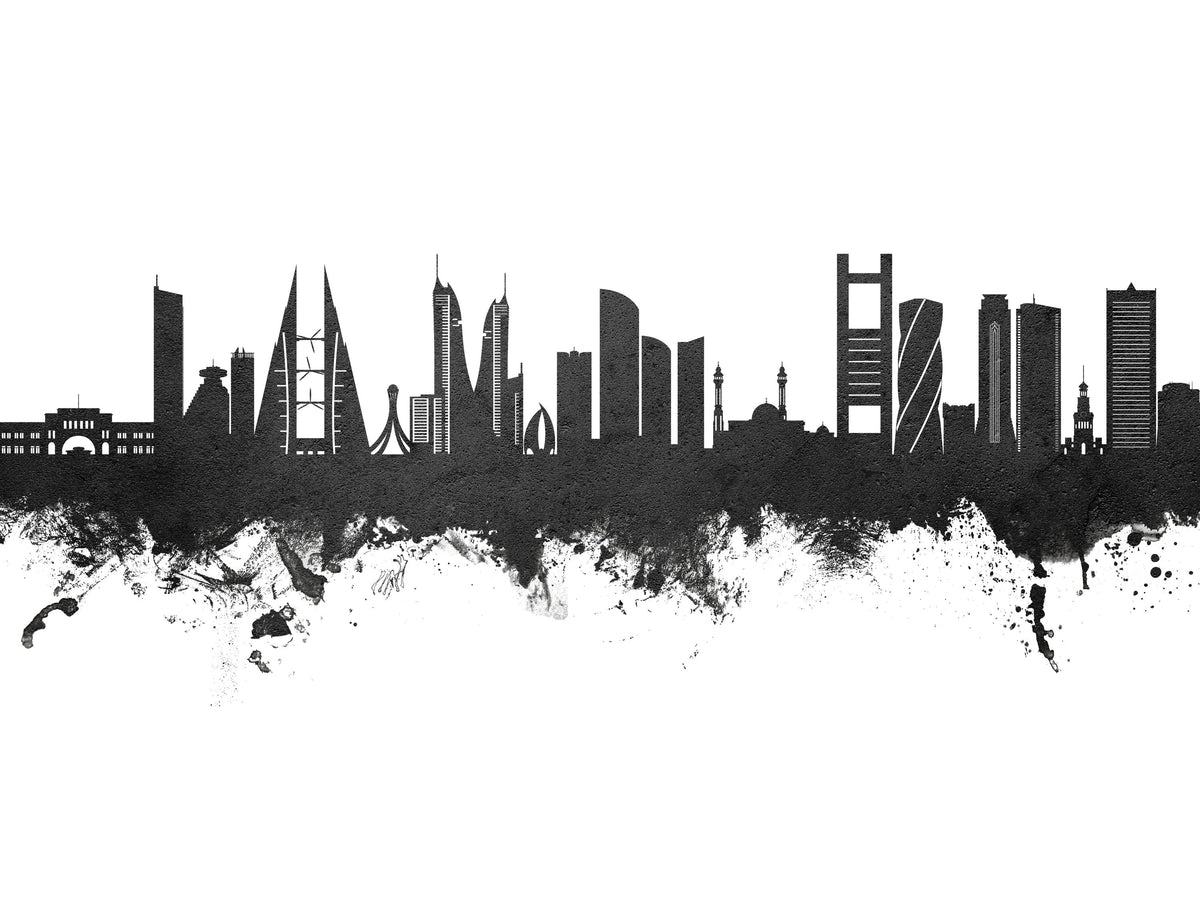 Manama Skyline Black & White Mural Wallpaper - pure wallpaper artwork