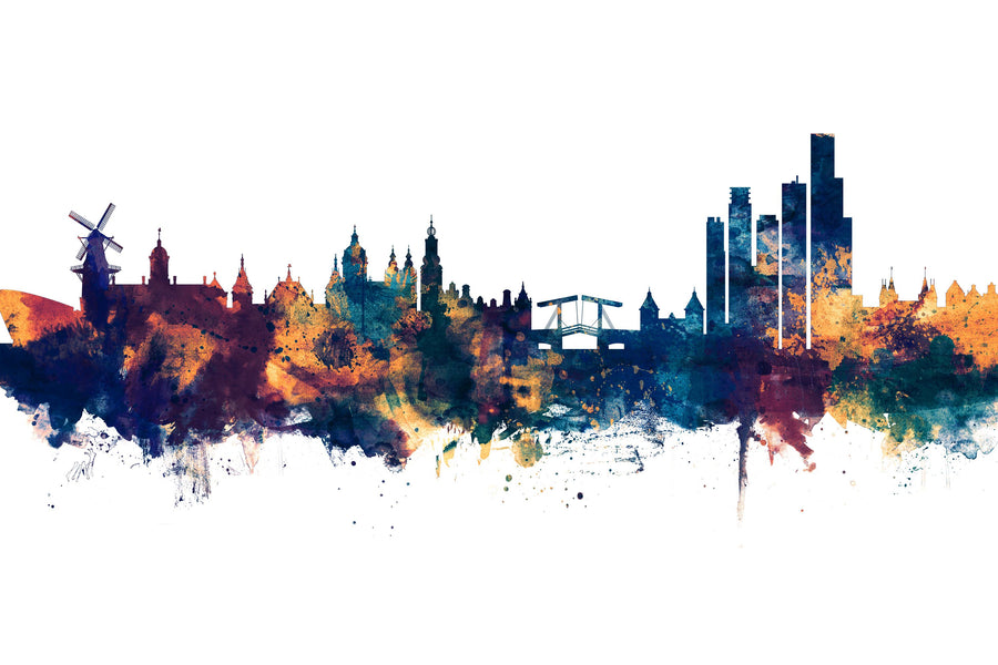 Amsterdam Skyline Blue & Bronze Mural Wallpaper