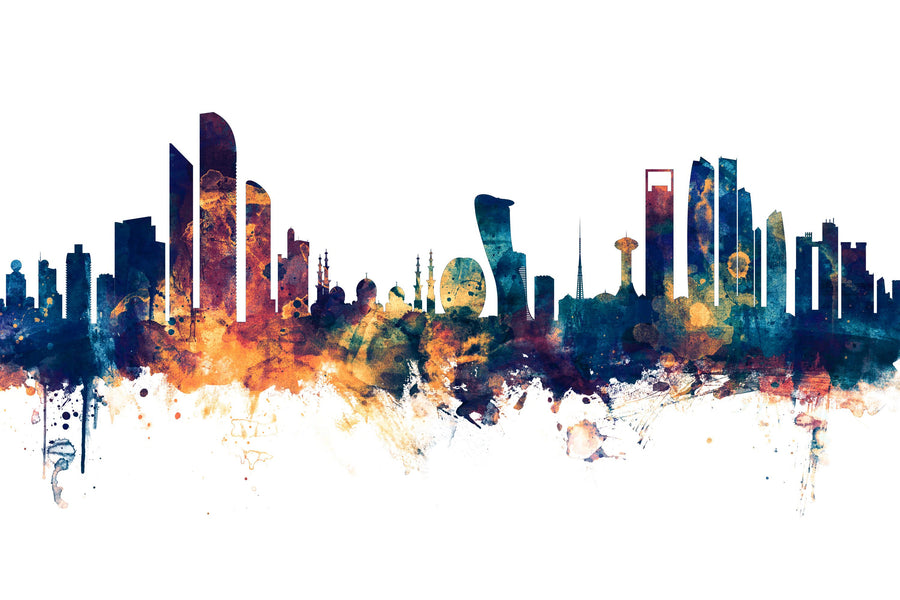 Abu Dhabi Skyline Blue & Bronze Mural Wallpaper