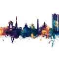 Kathmandu Nepal Skyline Blue & Bronze Mural Wallpaper - pure wallpaper artwork