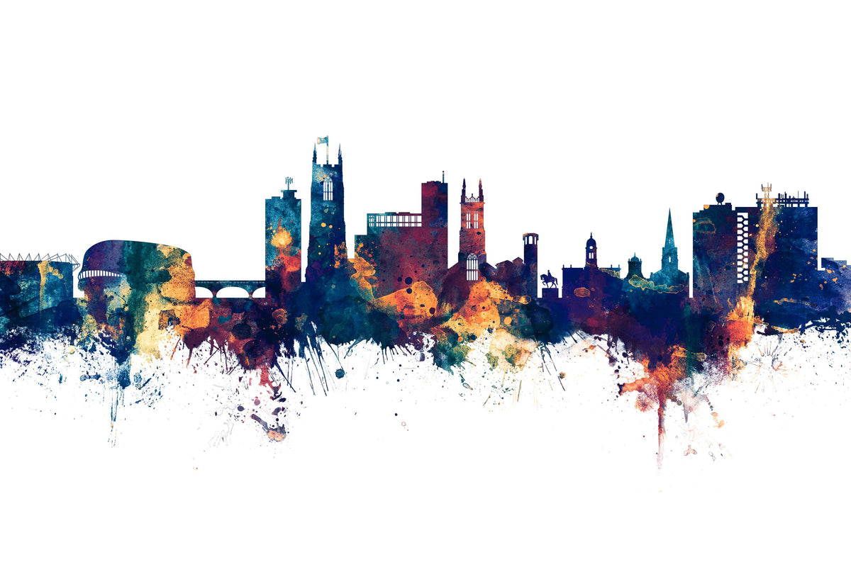 Derby England Skyline Blue & Bronze Mural Wallpaper - pure wallpaper artwork