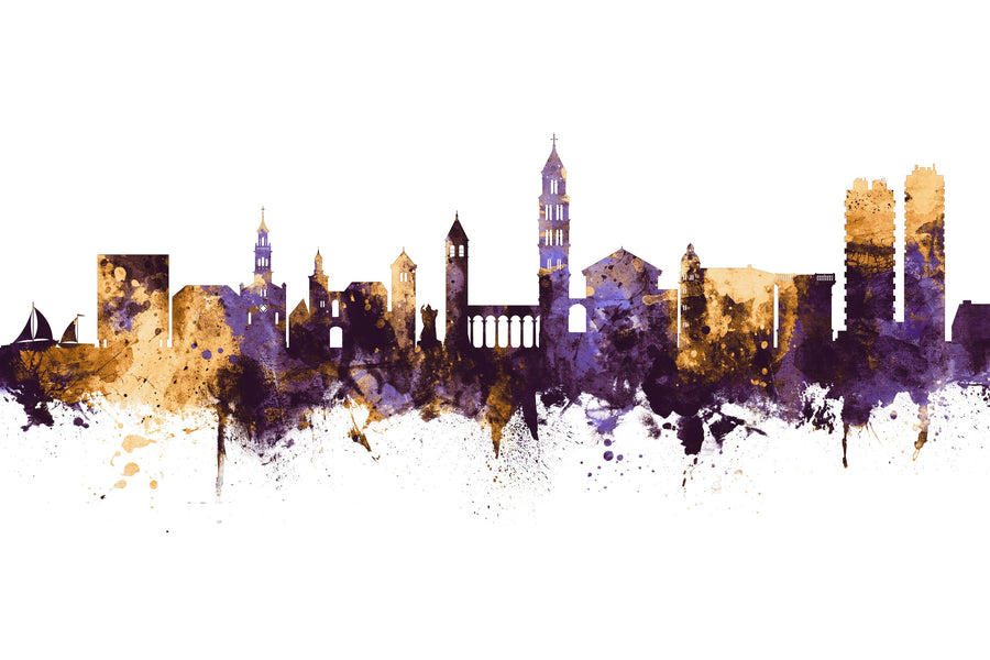 Split Croatia Skyline Purple & Gold Mural Wallpaper