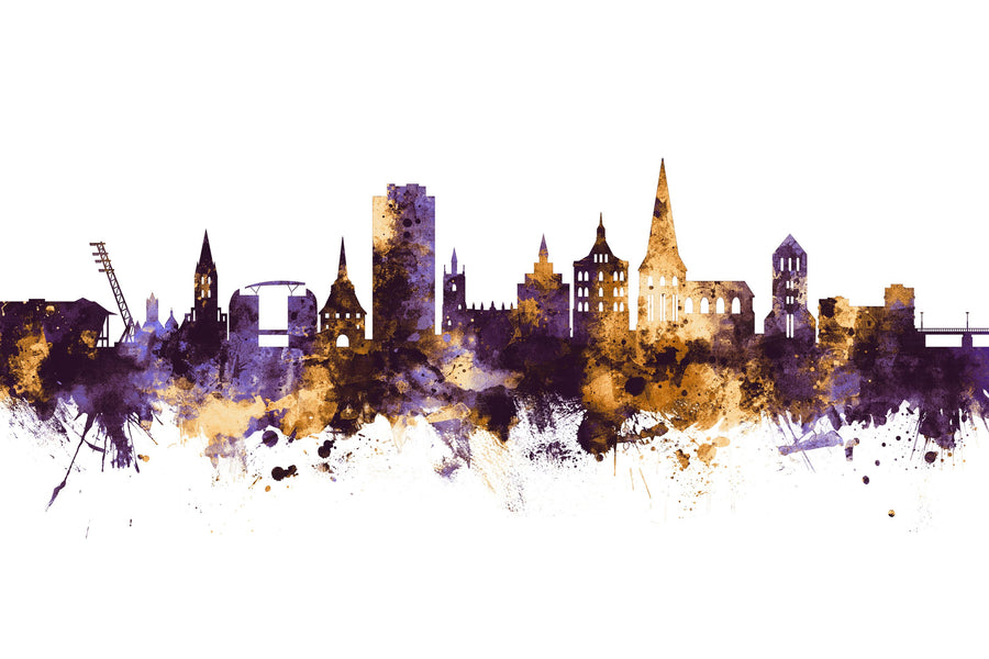 Rostock Germnay Skyline Purple & Gold Mural Wallpaper