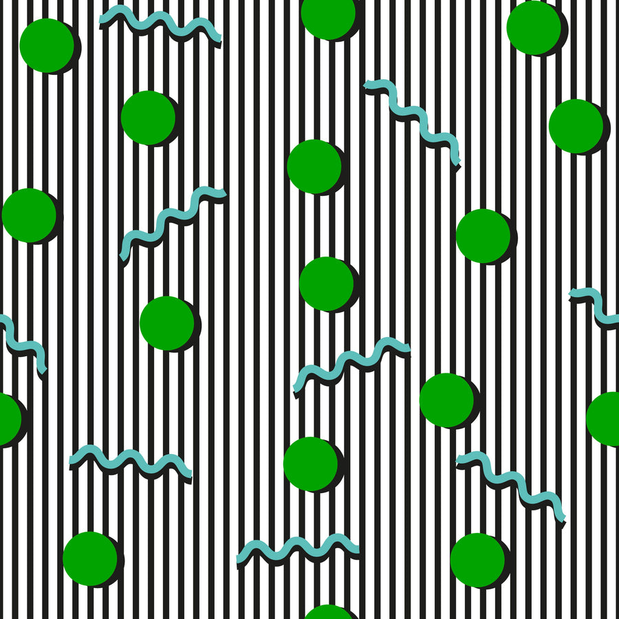 Memphis Dots & Stripes, White Mural Wallpaper