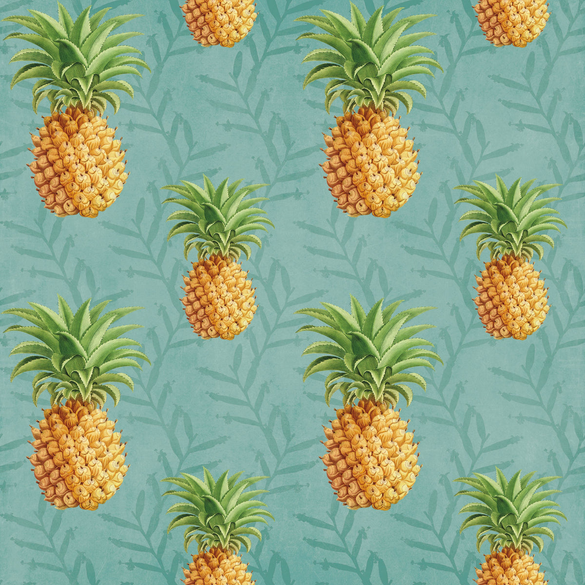Pineapple Paradise Turqouise Mural Wallpaper - pure wallpaper artwork