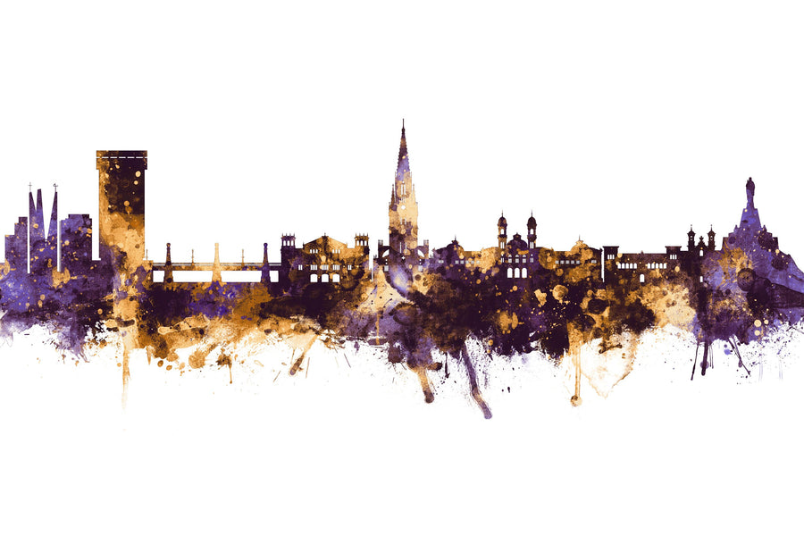 San Sebastian Spain Skyline Purple & Gold Mural Wallpaper