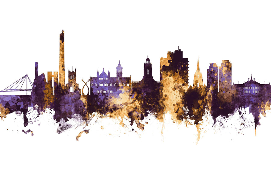 Northampton England Skyline Purple & Gold Mural Wallpaper