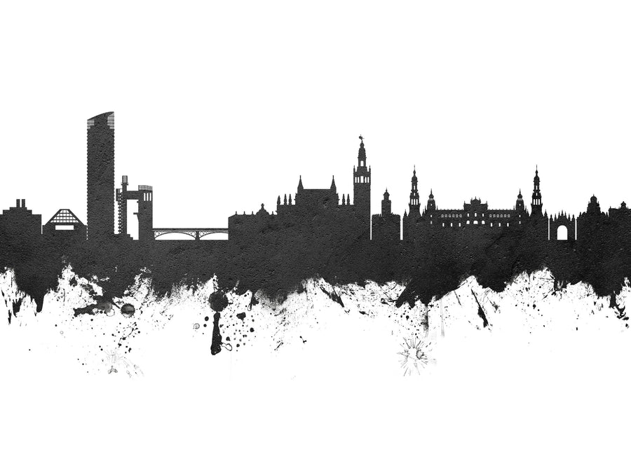 Sevilla Skyline Black & White Mural Wallpaper