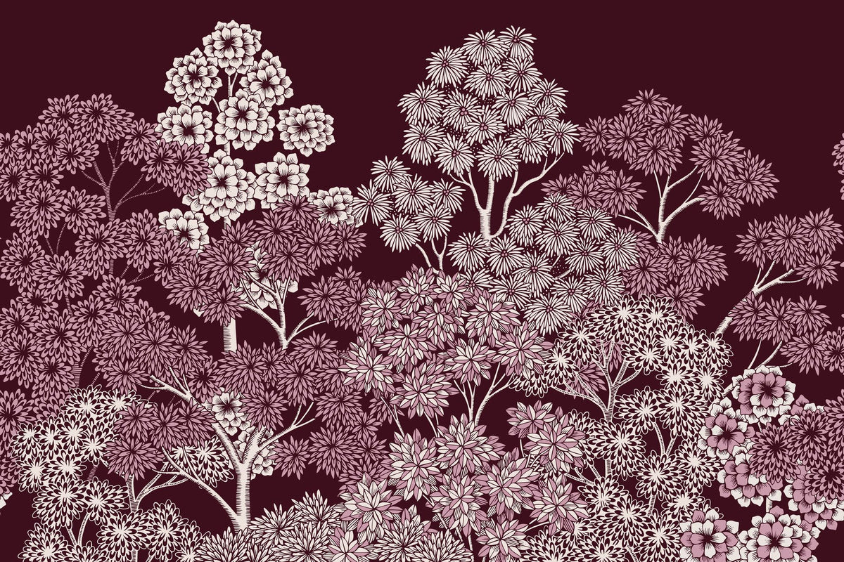 Overleaf Woodland, Burgundy Mural Wallpaper - pure wallpaper artwork