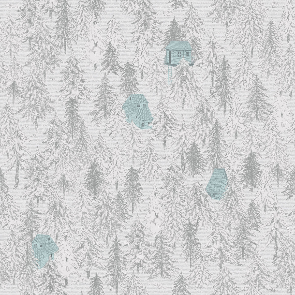 Forest Cabins, Grey Mural Wallpaper - pure wallpaper artwork
