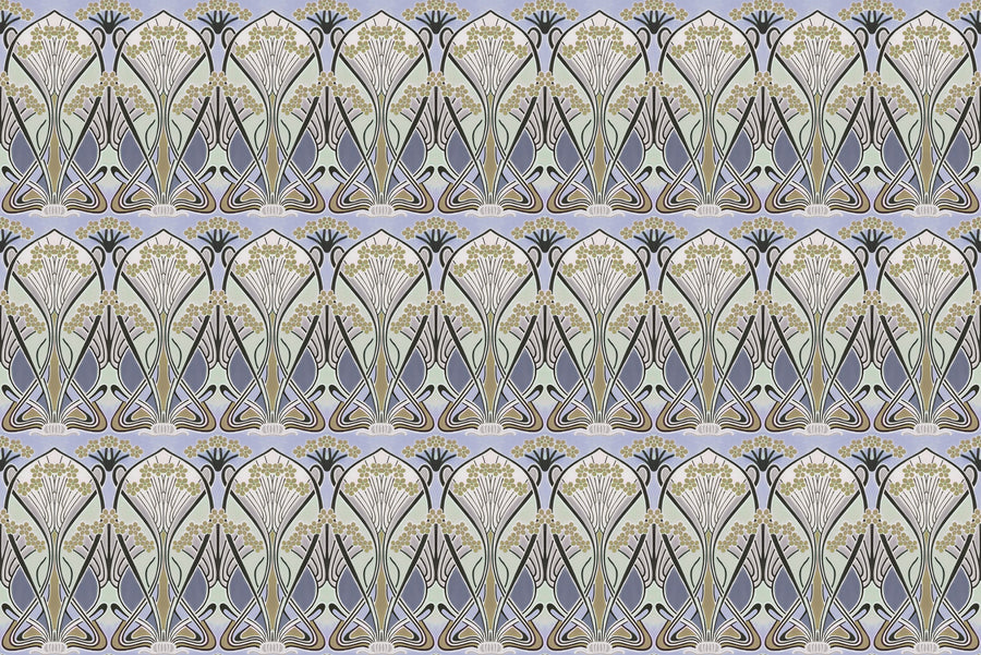 Floral Art Deco Aura, Periwinkle Mural Wallpaper