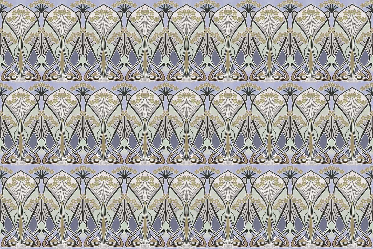Floral Art Deco Aura, Periwinkle Mural Wallpaper - pure wallpaper artwork