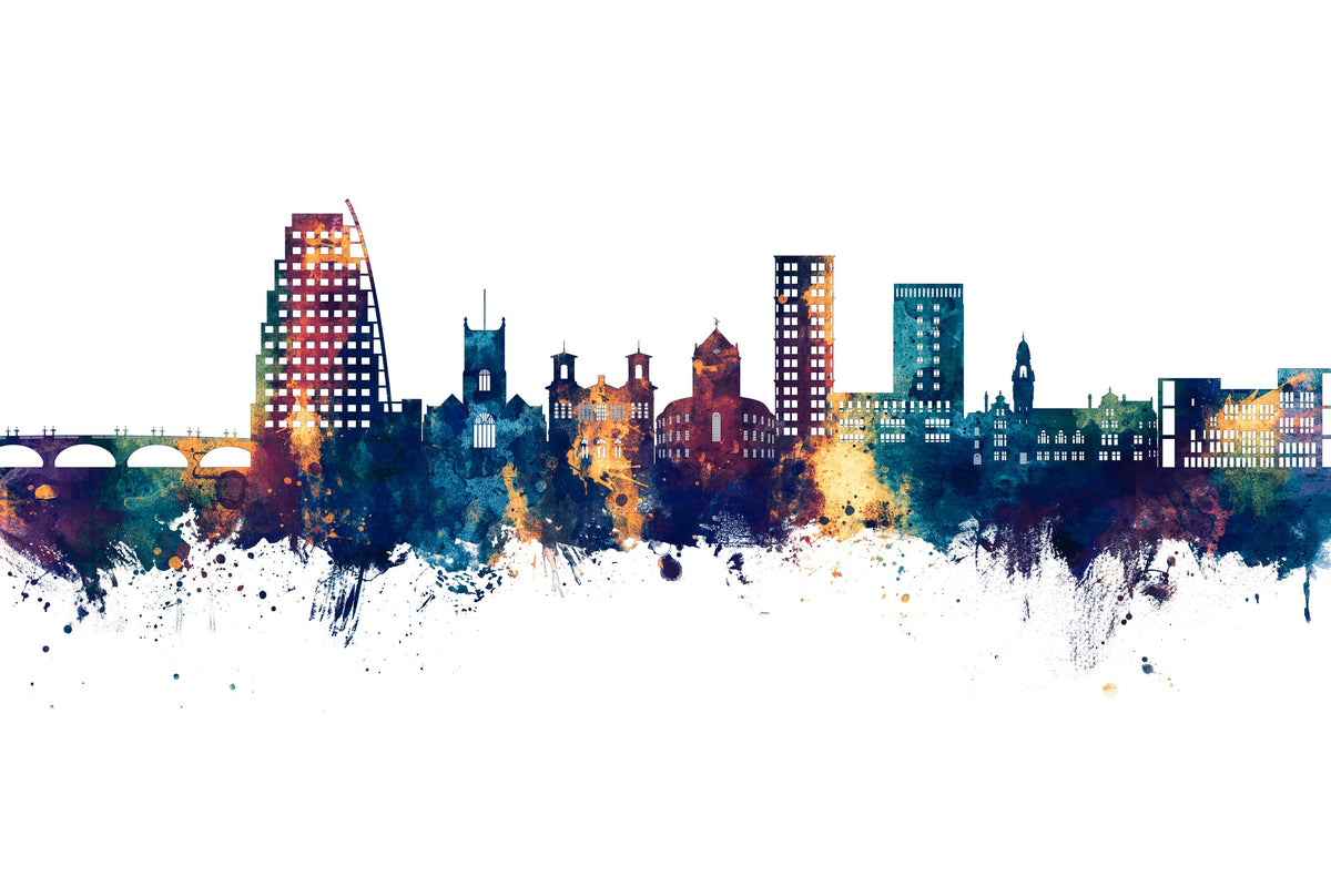 Kingston Upon Thames England Skyline Blue & Bronze Mural Wallpaper - pure wallpaper artwork