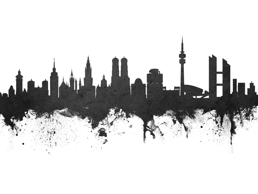 Munich Skyline Black & White Mural Wallpaper