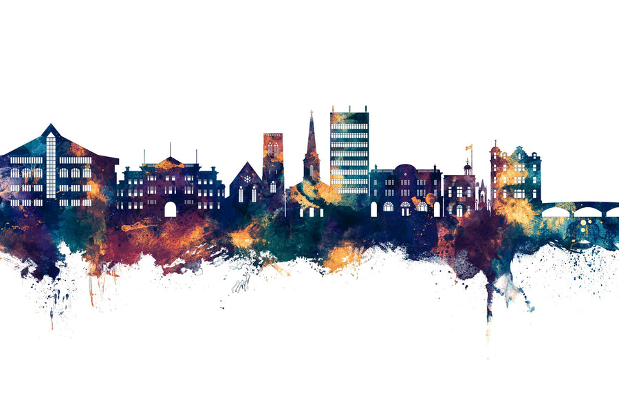 Maidstone England Skyline Blue & Bronze Mural Wallpaper