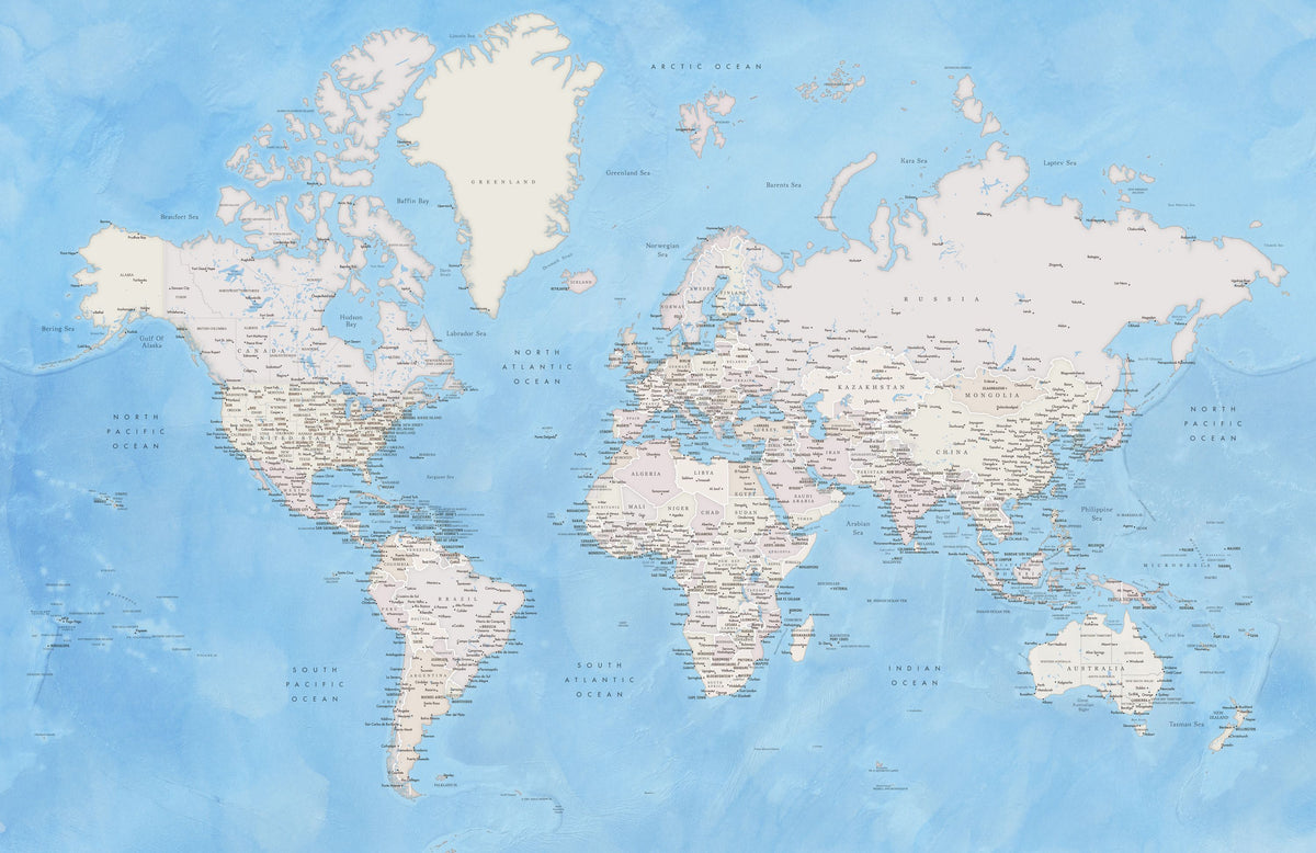 World Map Cities - Benning Mural Wallpaper - pure wallpaper artwork