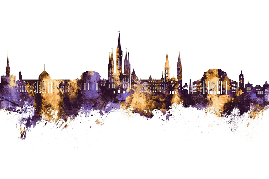 Weisbaden Germany Skyline Purple & Gold Mural Wallpaper