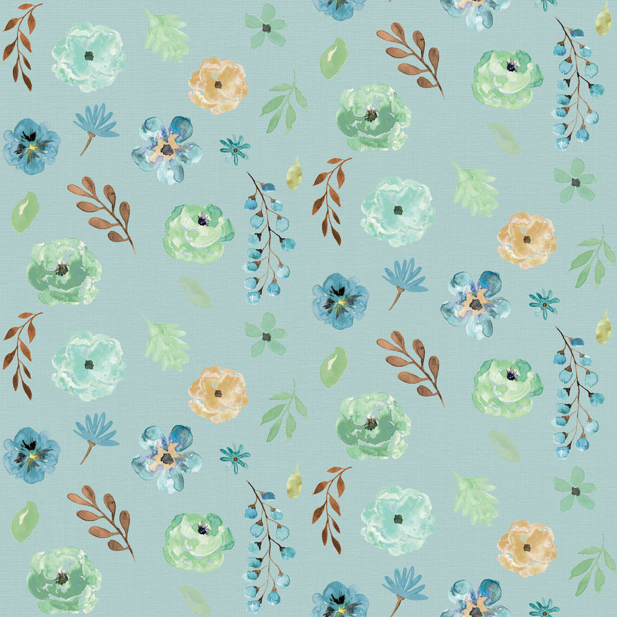 Flutterby Flowers Sky Blue Mural Wallpaper