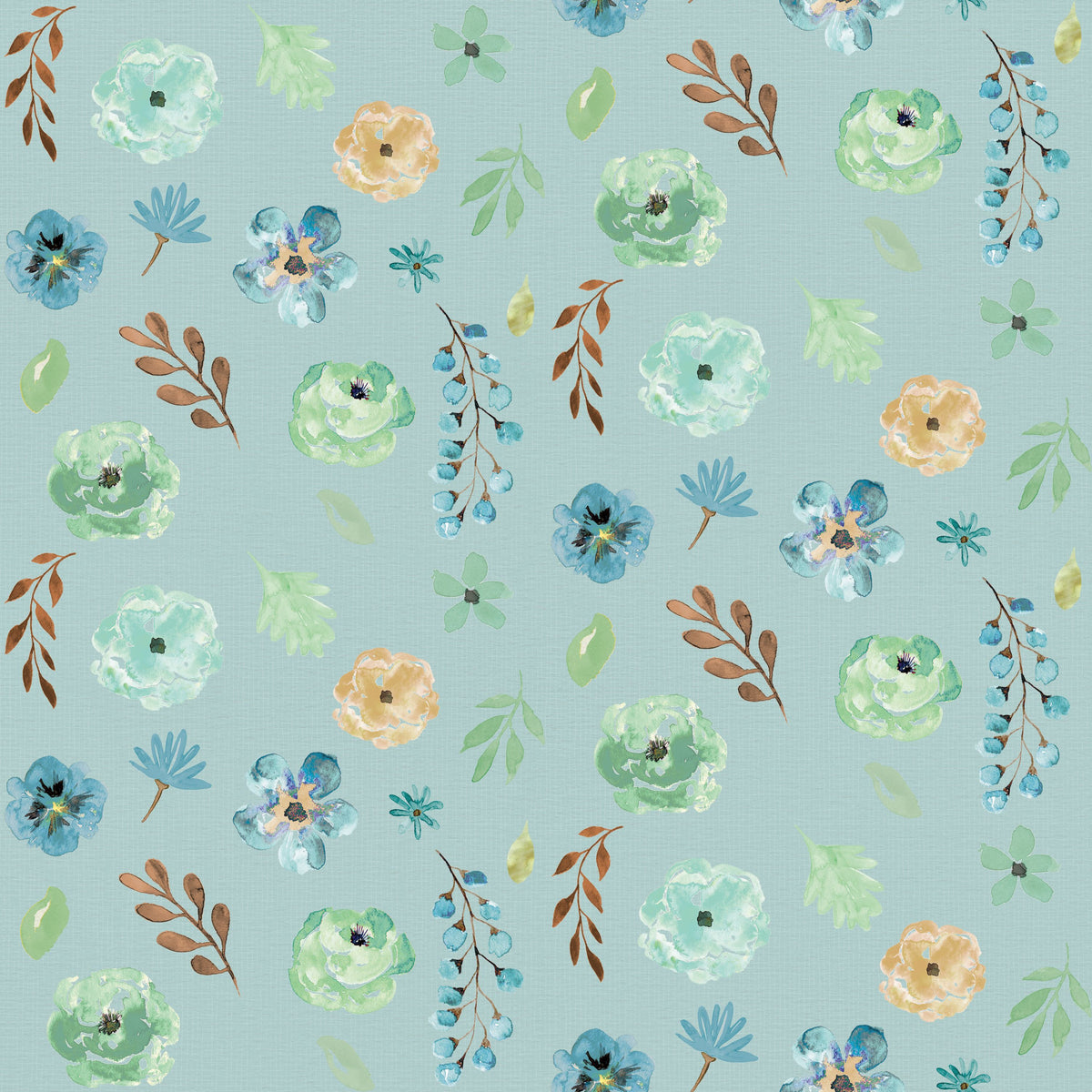 Flutterby Flowers Sky Blue Mural Wallpaper - pure wallpaper artwork
