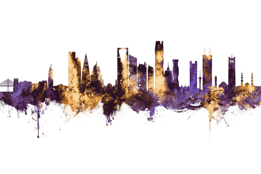 Riyadh Saudi Arabia Skyline Purple & Gold Mural Wallpaper