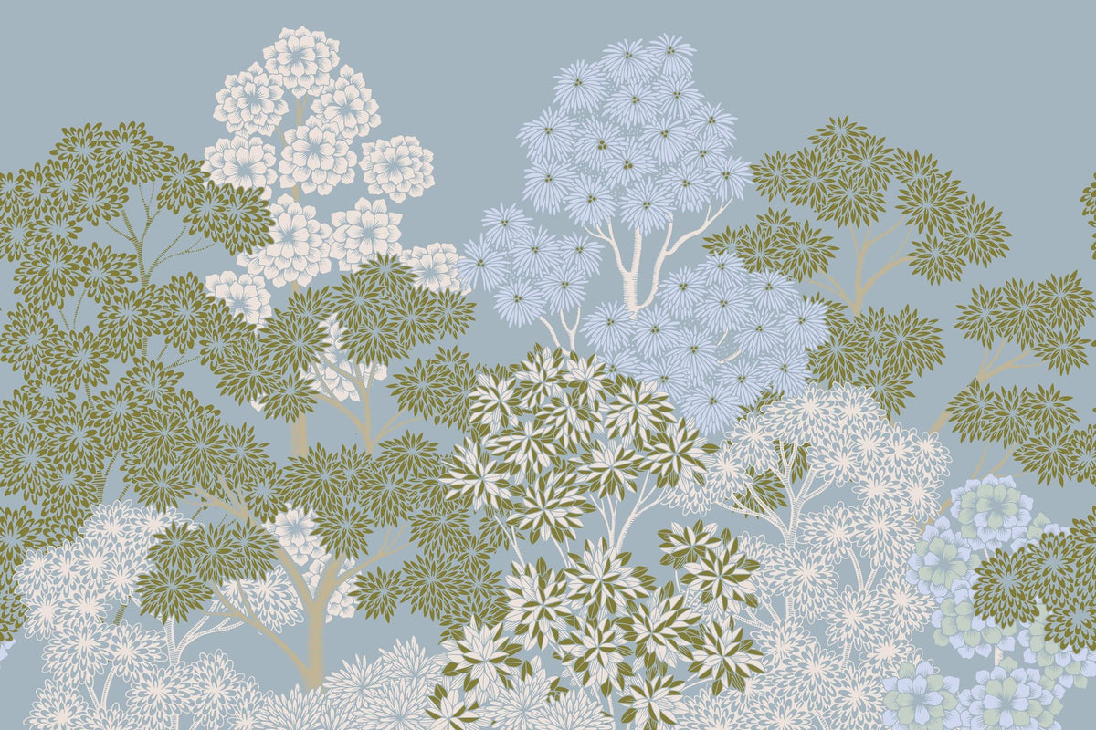 Overleaf Woodland, French Blue Mural Wallpaper - pure wallpaper artwork