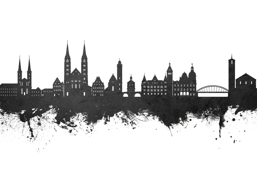 Bamberg Germany Skyline Black & White Mural Wallpaper