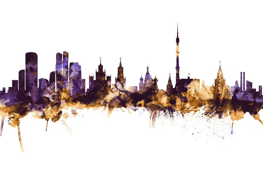 Moscow Russia Skyline Purple & Gold Mural Wallpaper