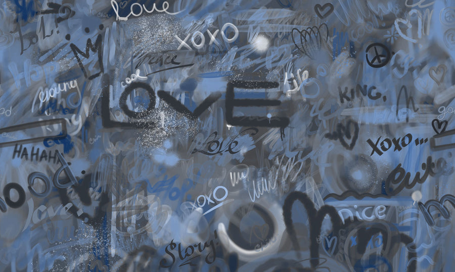 Graffiti Love, Denim Mural Wallpaper