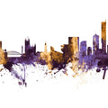 Manchester England Skyline Purple & Gold Mural Wallpaper - pure wallpaper artwork