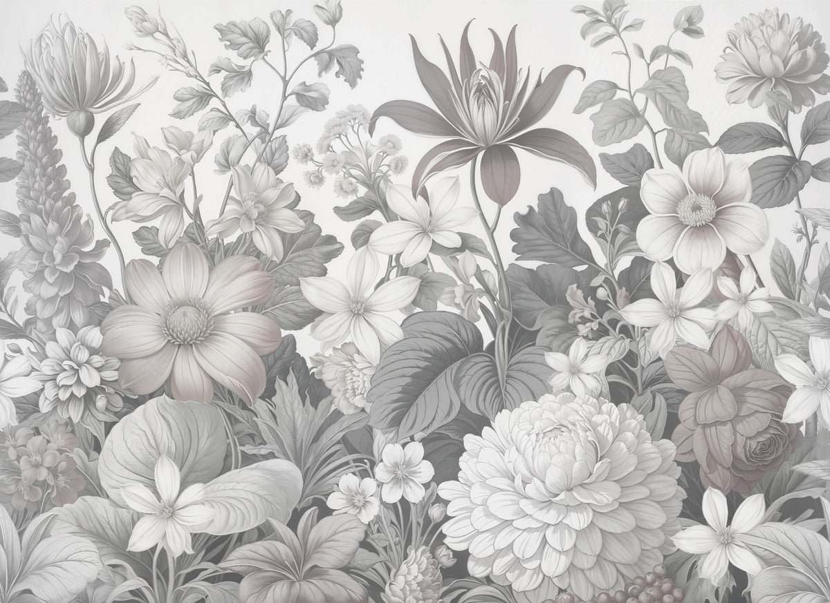Dahlia Days, Washed Mural Wallpaper - pure wallpaper artwork